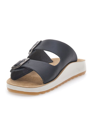 Ciabatte nere con doppia fibbia e sottopiede in pelle Fly Flot 77G642C