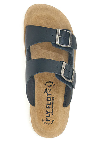 Schwarze Hausschuhe mit Doppelschnalle und Ledersohle Fly Flot 77G642C