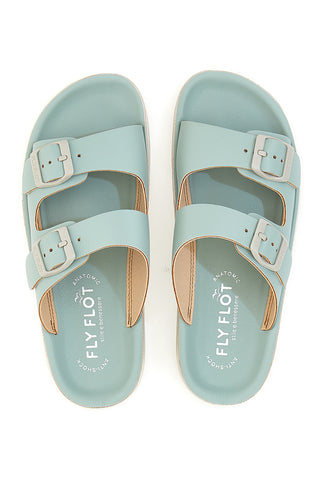 Aquablaue Hausschuhe mit Doppelschnalle und Komfortsohle FLY FLOT 77077ZZ