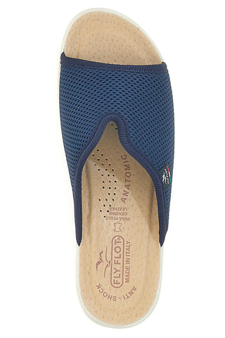 Ciabatte blu a punta aperta con sottopiede in pelle Fly Flot T4429FE