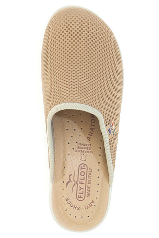 Beige Hausschuhe mit Ledersohle Fly Flot T4368FE