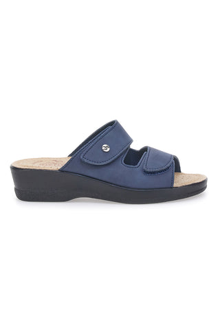 Ciabatte Blu con Doppia Fascia con Velcro e Suola in Pelle FLY FLOT 63J86CE