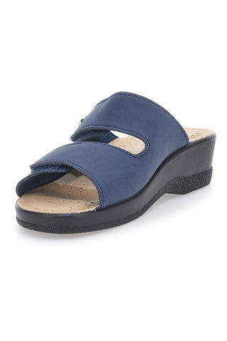 Blaue Hausschuhe mit doppeltem Klettverschluss und Ledersohle FLY FLOT 63J86CE