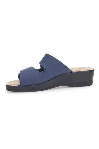 Blaue Hausschuhe mit doppeltem Klettverschluss und Ledersohle FLY FLOT 63J86CE