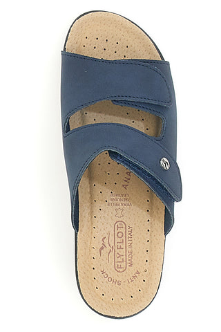 Blaue Hausschuhe mit doppeltem Klettverschluss und Ledersohle FLY FLOT 63J86CE