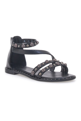 Schwarze Nietensandalen mit Knöchelriemen MON DIEU J025104