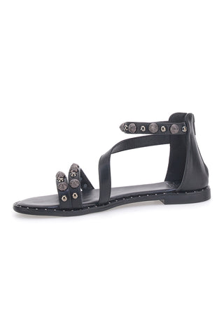 Schwarze Nietensandalen mit Knöchelriemen MON DIEU J025104