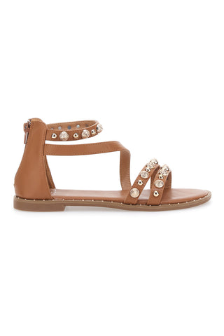 Braune Sandalen mit Nieten und Knöchelriemen MON DIEU J025104
