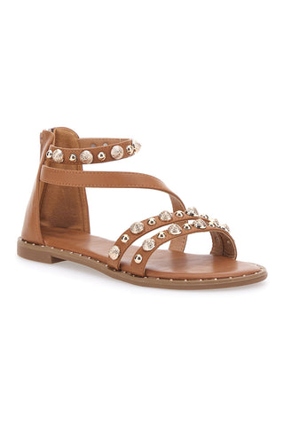 Braune Sandalen mit Nieten und Knöchelriemen MON DIEU J025104