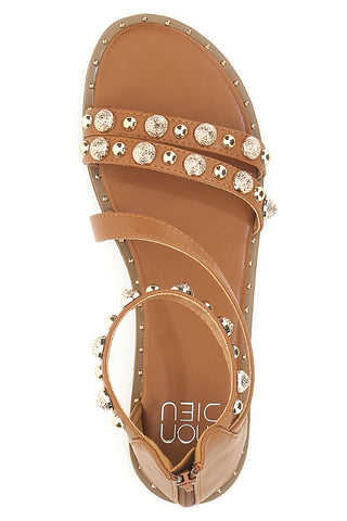 Braune Sandalen mit Nieten und Knöchelriemen MON DIEU J025104