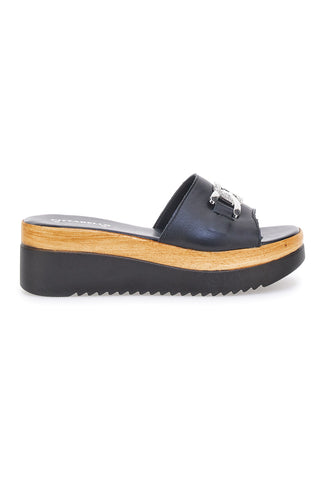 Ciabatta Nera con Fascia in Pelle e Platform Effetto Sughero PITTARELLO LOVE 34567409