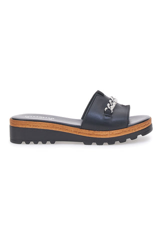 Ciabatta Nera con Fascia in Pelle e Catena Decorativa PITTARELLO 333170811