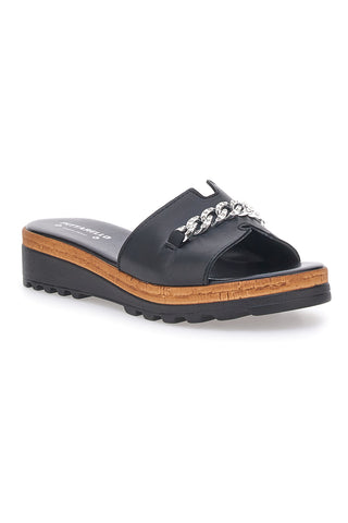 Ciabatta Nera con Fascia in Pelle e Catena Decorativa PITTARELLO 333170811
