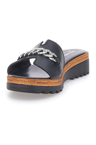 Ciabatta Nera con Fascia in Pelle e Catena Decorativa PITTARELLO 333170811