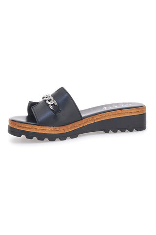 Ciabatta Nera con Fascia in Pelle e Catena Decorativa PITTARELLO 333170811