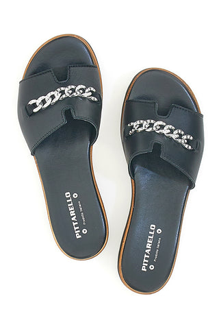 Ciabatta Nera con Fascia in Pelle e Catena Decorativa PITTARELLO 333170811