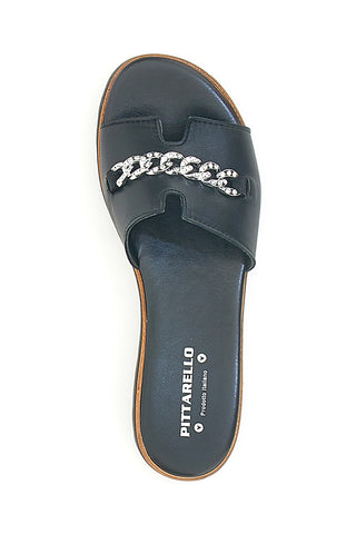 Ciabatta Nera con Fascia in Pelle e Catena Decorativa PITTARELLO 333170811