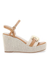 Sandali con zeppa beige con dettagli oro Energy E6000