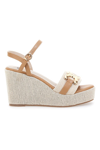 Sandali con zeppa beige con dettagli oro Energy E6000