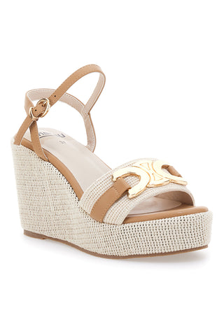 Sandali con zeppa beige con dettagli oro Energy E6000