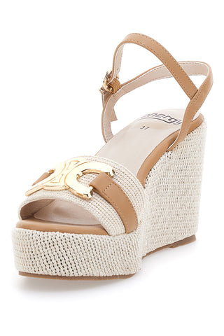 Sandali con zeppa beige con dettagli oro Energy E6000
