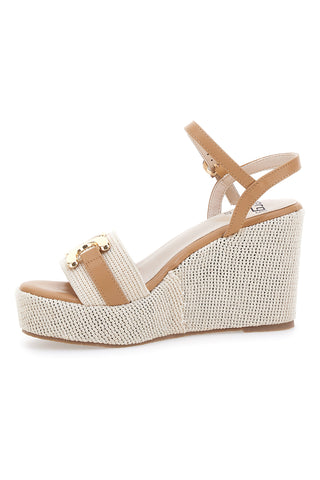 Sandali con zeppa beige con dettagli oro Energy E6000