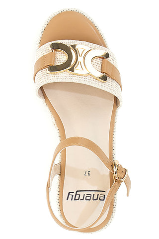 Sandali con zeppa beige con dettagli oro Energy E6000