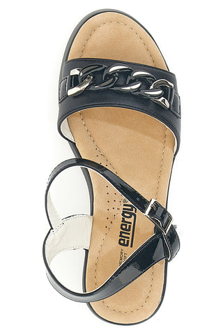 ENERGY E486 Schwarze Keilsandalen mit Kette vorne