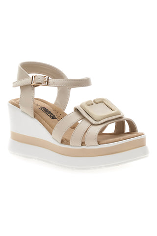 Sandali con zeppa beige con fasce e dettagli brillanti Energy E483