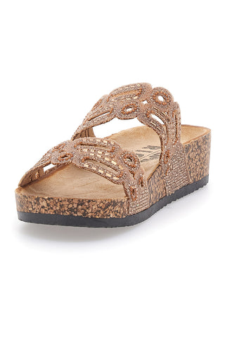 Kamelfarbene Hausschuhe mit Doppelband und Strasssteinen verziert Prima Riga 14226