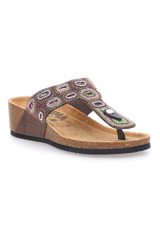 Braune Flip Flops mit Plateau und farbigen Steinen FIRST ROW 12602