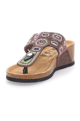 Braune Flip Flops mit Plateau und farbigen Steinen FIRST ROW 12602