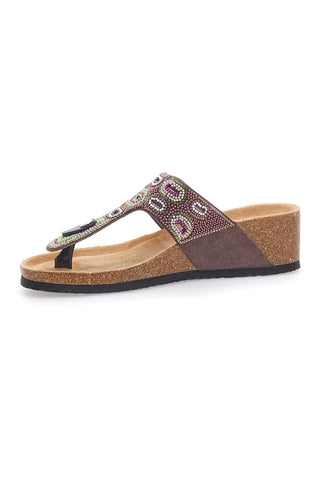 Braune Flip Flops mit Plateau und farbigen Steinen FIRST ROW 12602