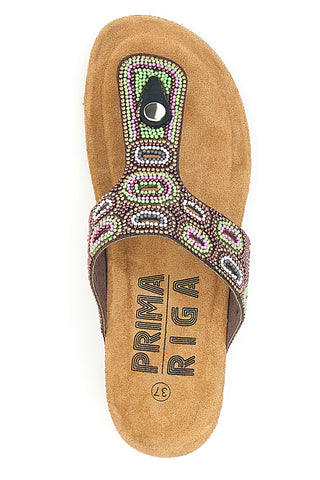 Ciabatte Infradito Marroni con Platform e Pietre Colorate PRIMA RIGA 12602