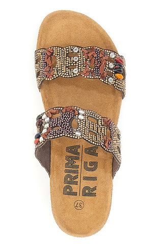 Hausschuhe mit Doppelband, verziert mit Strasssteinen und Perlen Prima Riga 14607