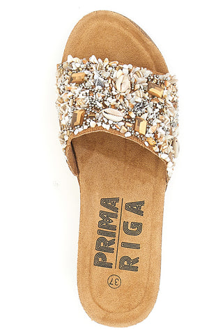 Ciabatte marroni con zeppa e applicazioni gioiello PRIMA RIGA 14229