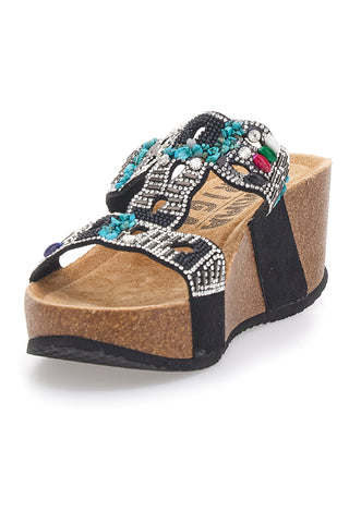 Ciabatte nere con zeppa e perline PRIMA RIGA 14606