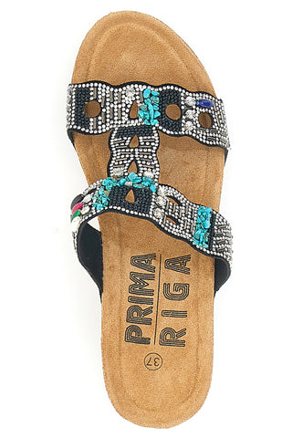 Ciabatte marroni con zeppa e perline PRIMA RIGA 14606