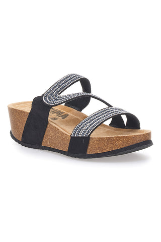 Schwarze Keilpantoffeln mit Strass FIRST ROW 12503