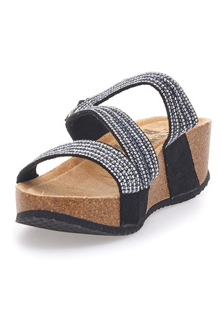 Schwarze Keilpantoffeln mit Strass FIRST ROW 12503