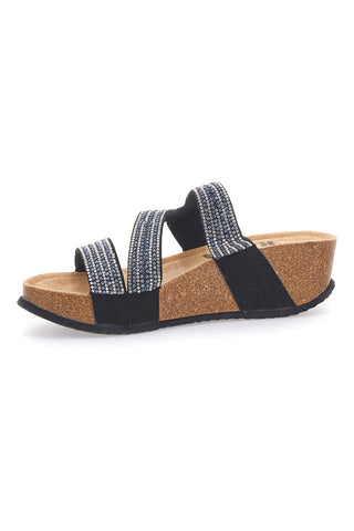 Schwarze Keilpantoffeln mit Strass FIRST ROW 12503