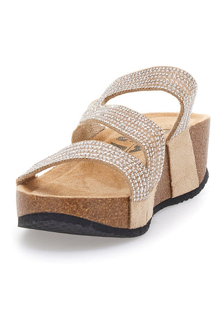 Ciabatte beige con zeppa e strass PRIMA RIGA 12503