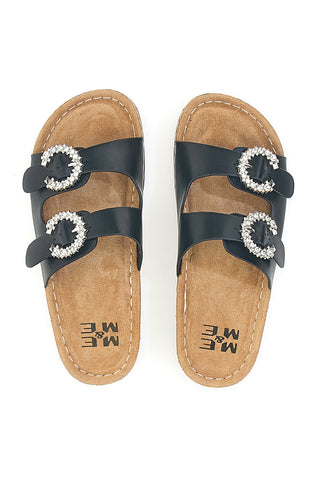 Schwarze Hausschuhe mit doppelter Schmuckschnalle Me & Me H3Y861141