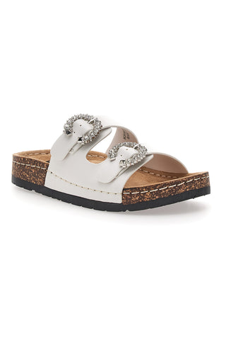 Weiße Hausschuhe mit doppelter Schmuckschnalle Me & Me H3Y861141