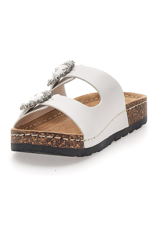 Weiße Hausschuhe mit doppelter Schmuckschnalle Me & Me H3Y861141