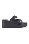 Sandali con zeppa neri con doppia fibbia oro Rock'n Doll 3T848223