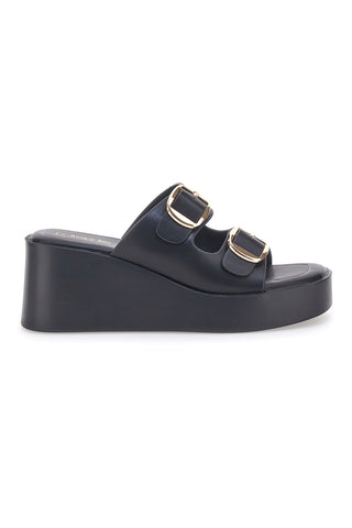 Sandali con zeppa neri con doppia fibbia oro Rock'n Doll 3T848223