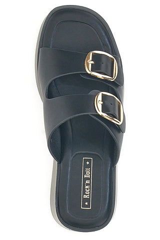 Sandali con zeppa neri con doppia fibbia oro Rock'n Doll 3T848223