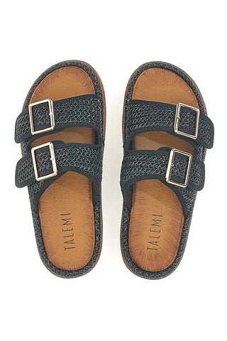 Schwarze gewebte Hausschuhe mit Doppelschnalle TALEMI 251072