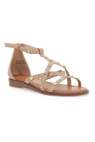 Mon Dieu JXSS25T6 Beige Sandalen mit Knöchelriemen und Nieten